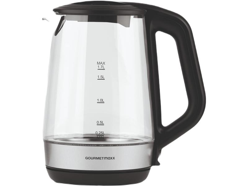 GOURMETmaxx Wasserkocher 1.7 l, Schwarz/Transparent Glas-Wasserkocher