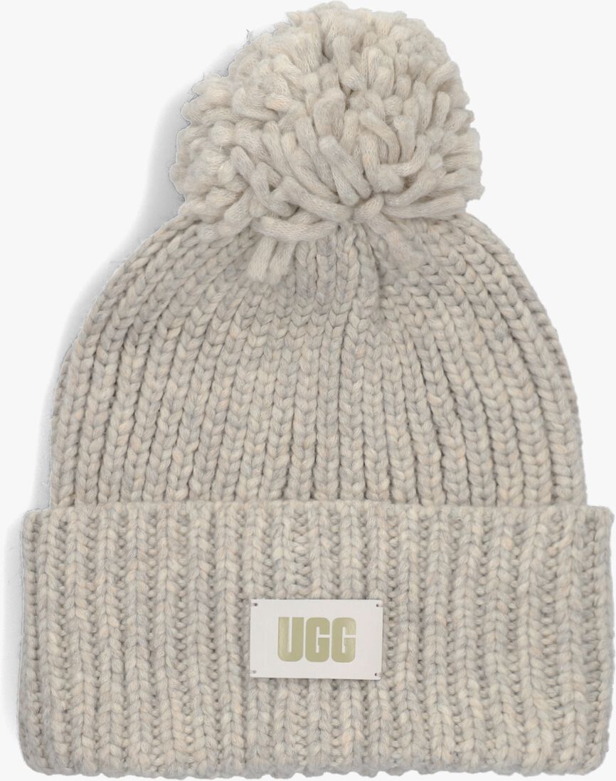 UGG lichtgrijze ugg muts chunky rib beanie knit pom set