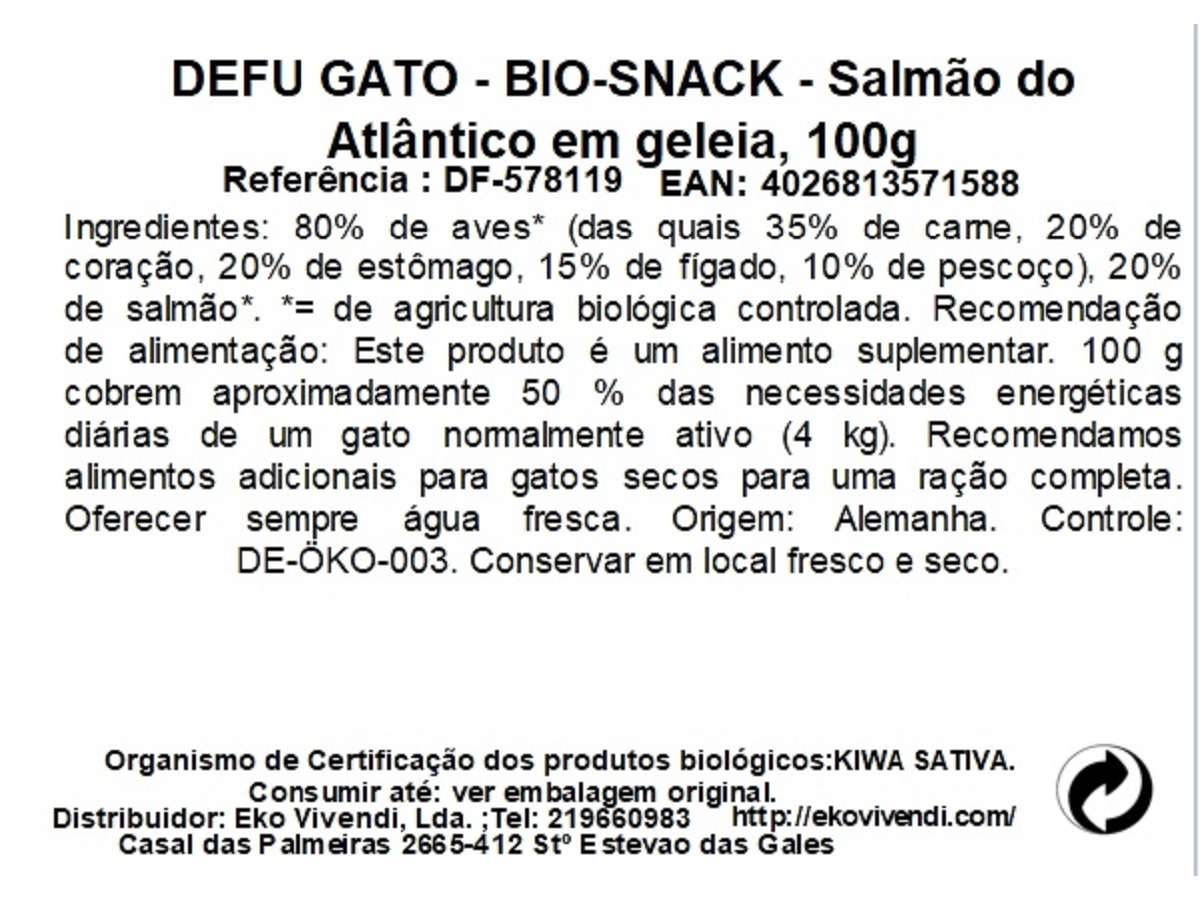 COMIDA HÚMIDA BIO GATO DEFU SALMÃO EM GELEIA 100G