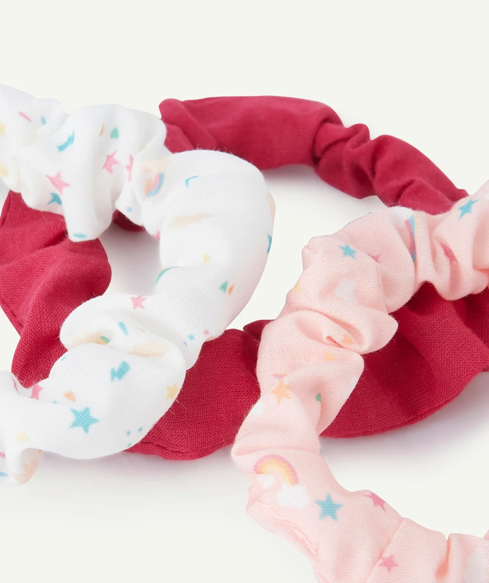 LOT DE 3 CHOUCHOUS BÉBÉ FILLE ROSE ET BLANC AVEC IMPRIMÉ COLORÉ