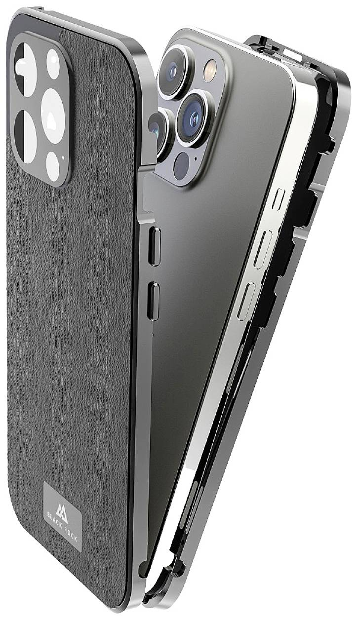 iPhone 14 Pro Magnetische 360° Glass Schutzhülle mit Echtleder Backcover   Display- / Kameraschutz (1210TGL02) - Schwarz