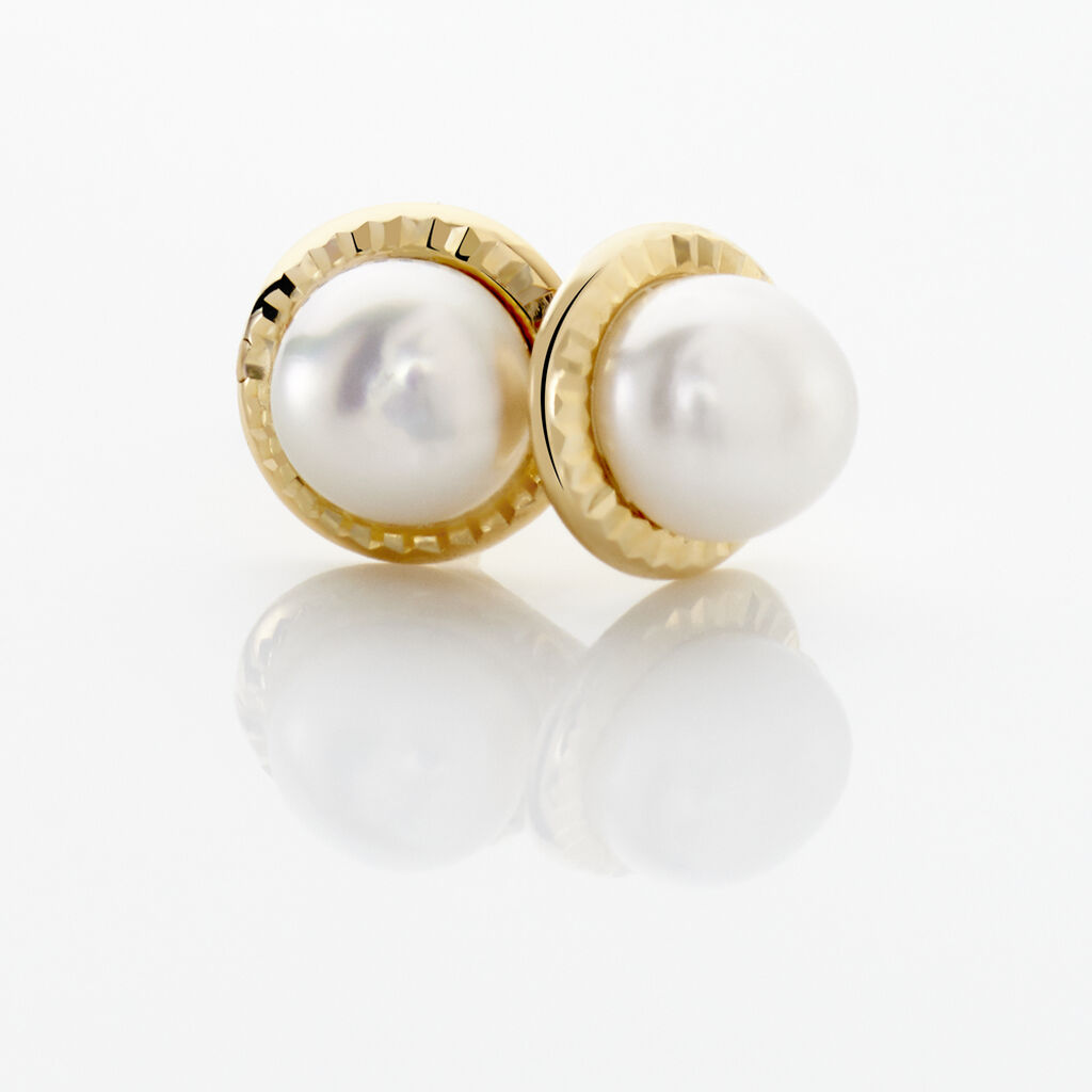 Boucles D'oreilles Puces Valliamee Diamante Or Jaune Perle De Culture