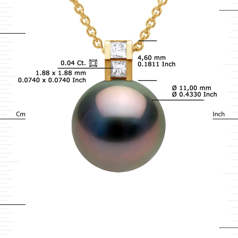 Pendentif JOAILLERIE PRESTIGE Diamant 0.04 Cts - Véritable Perle de Culture de Tahiti Ronde 11-12 mm - Or Jaune