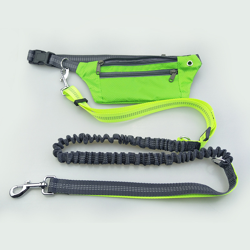 Bauchgürtel Sport Tasche mit Elastischer Bungee Hundeleine   Reflektoren - Grün