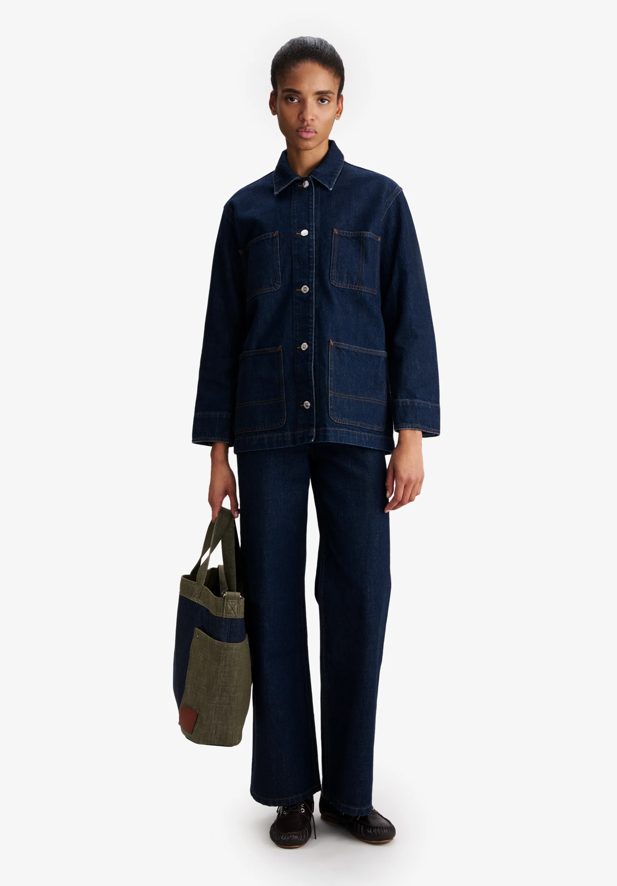 Veste workwear en denim indigo délavé - Indigo delave