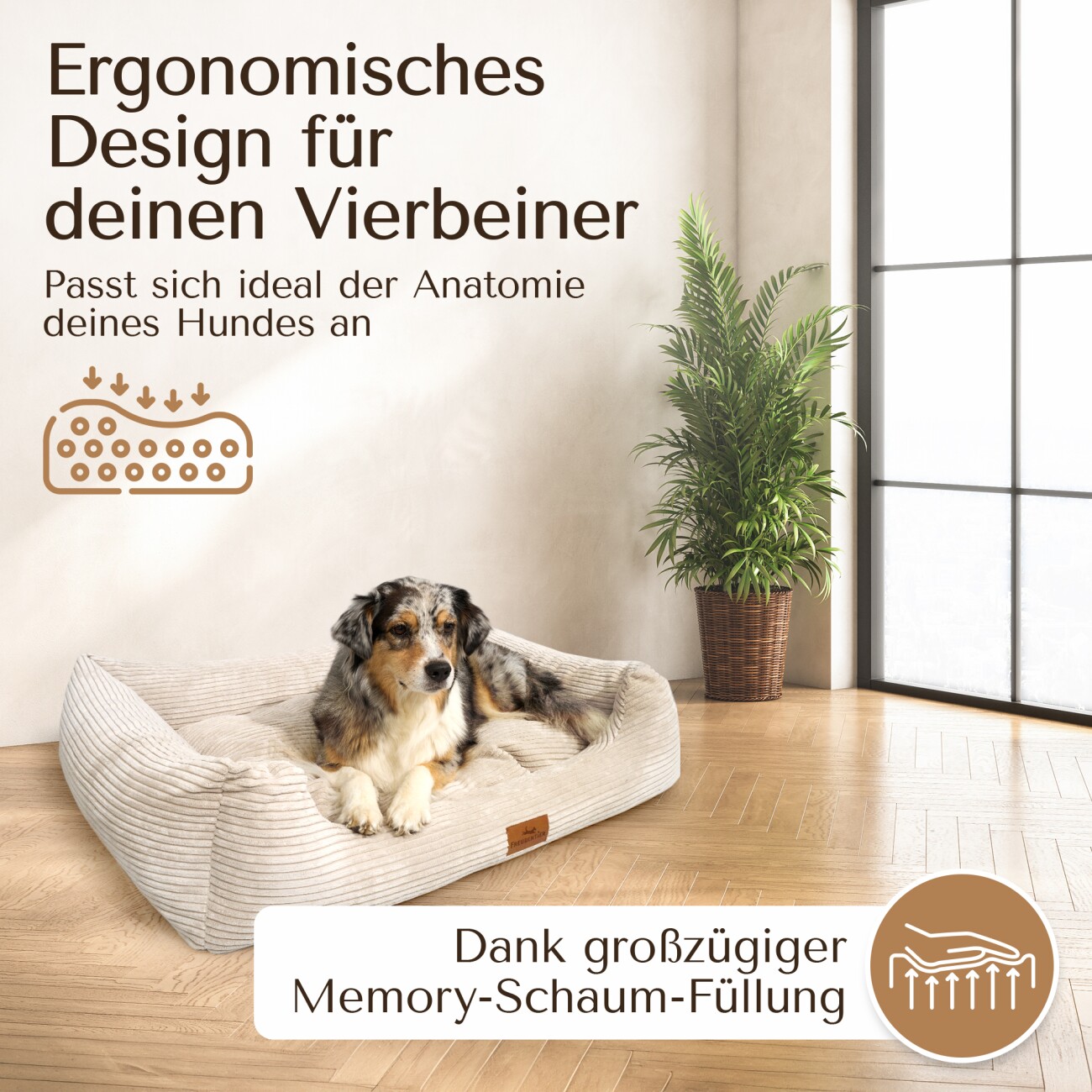 Freudentier Orthopädisches Hundebett aus stilvollem Cord M