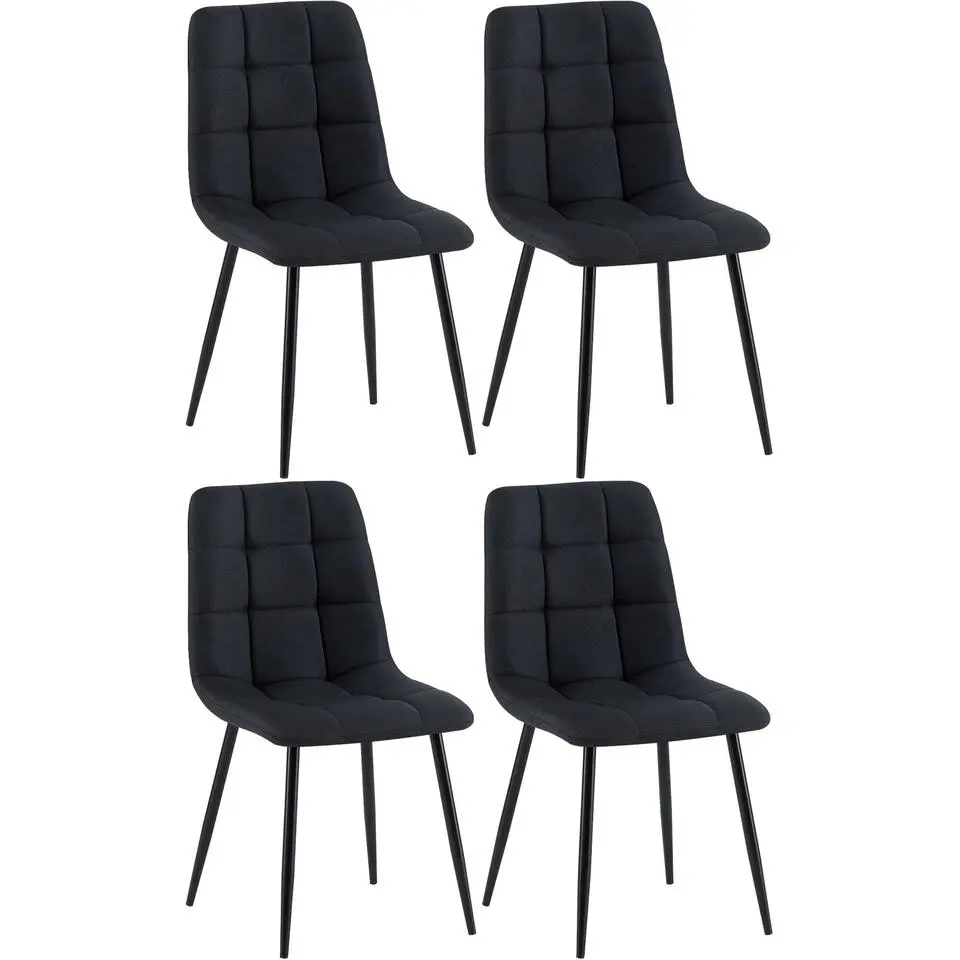 CLP Set van 4 Eetkamerstoel Antibes zwart Frame - Stof - zwart