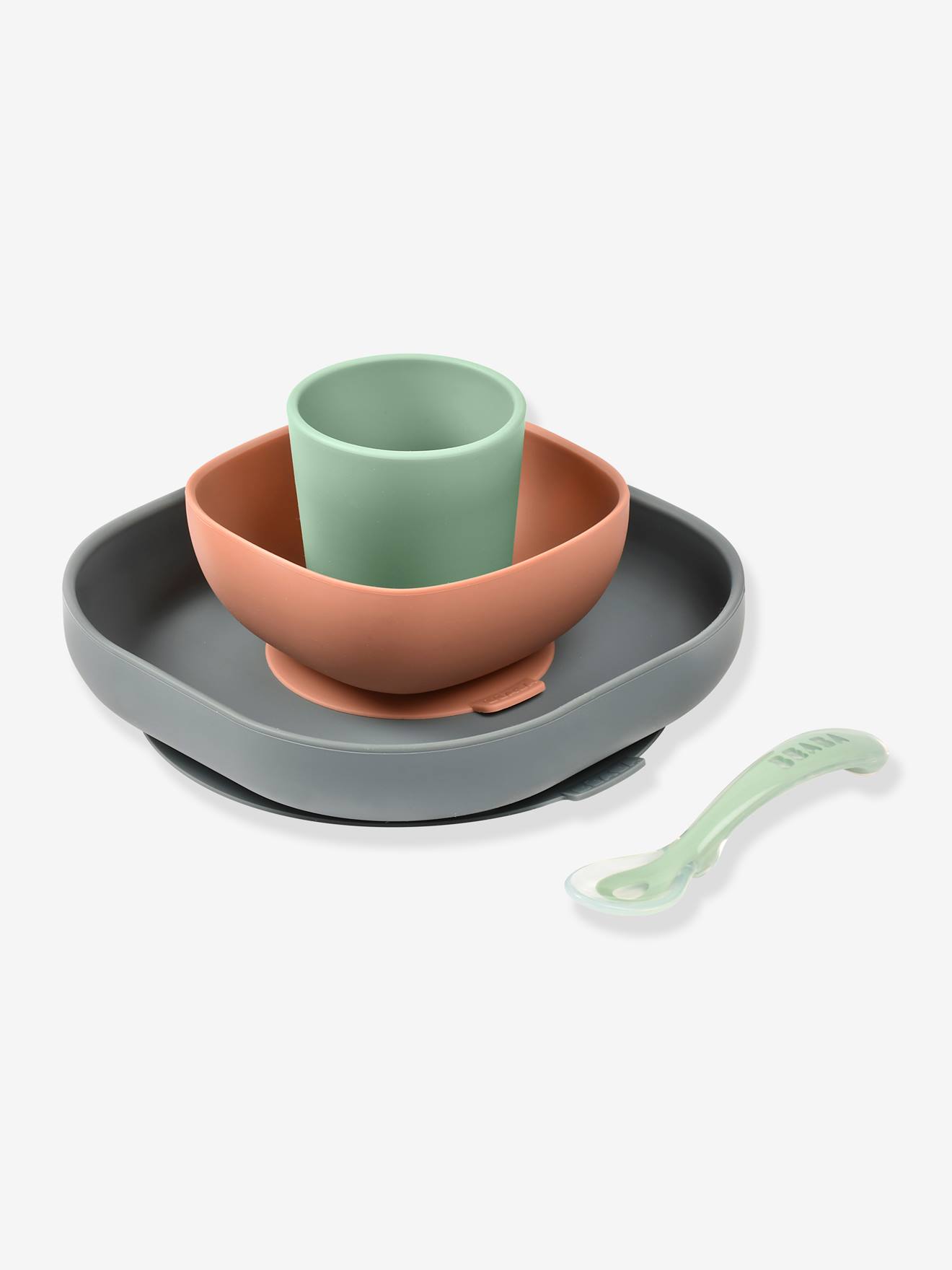 Conjunto de jantar de silicone BEABA com 4 peças, rosa claro, bicolor/multicolorido