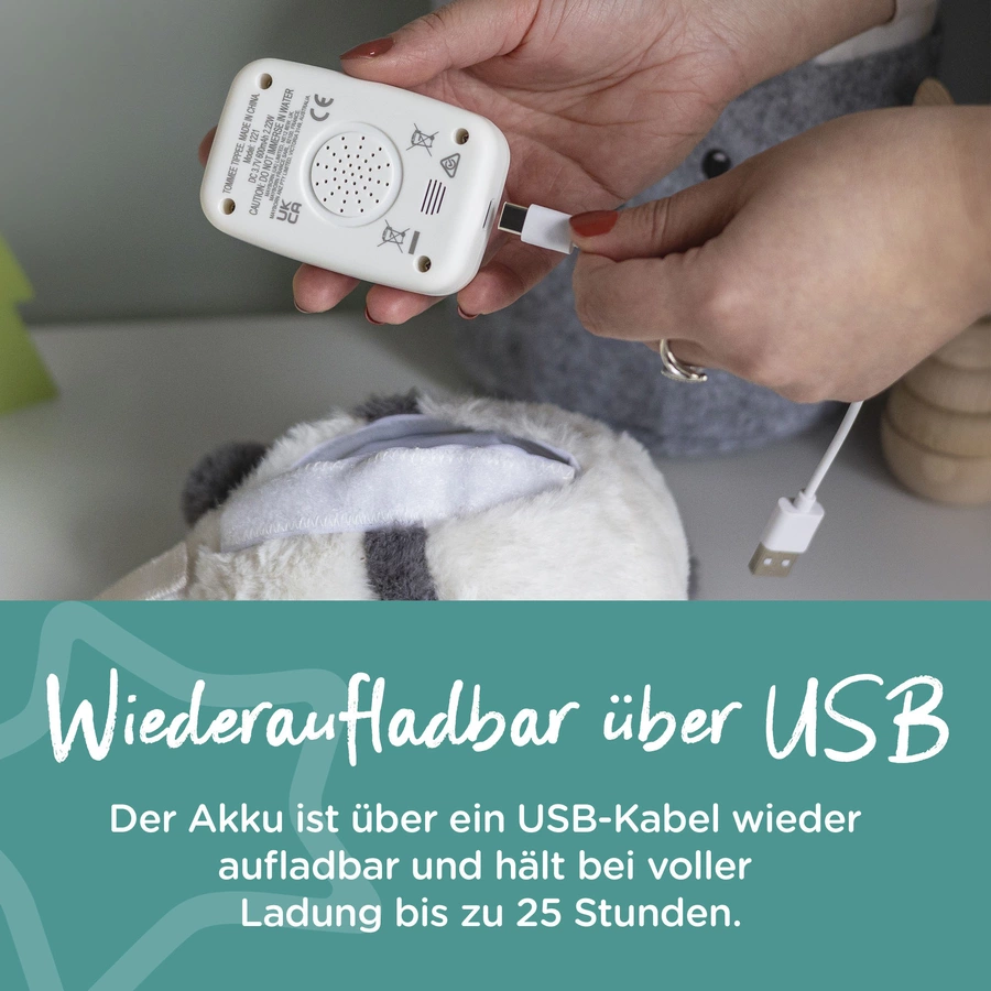 Tommee Tippee Einschlafhilfe Grofriend inkl. Mini-Grofriend wiederaufladbar, Pip der Panda