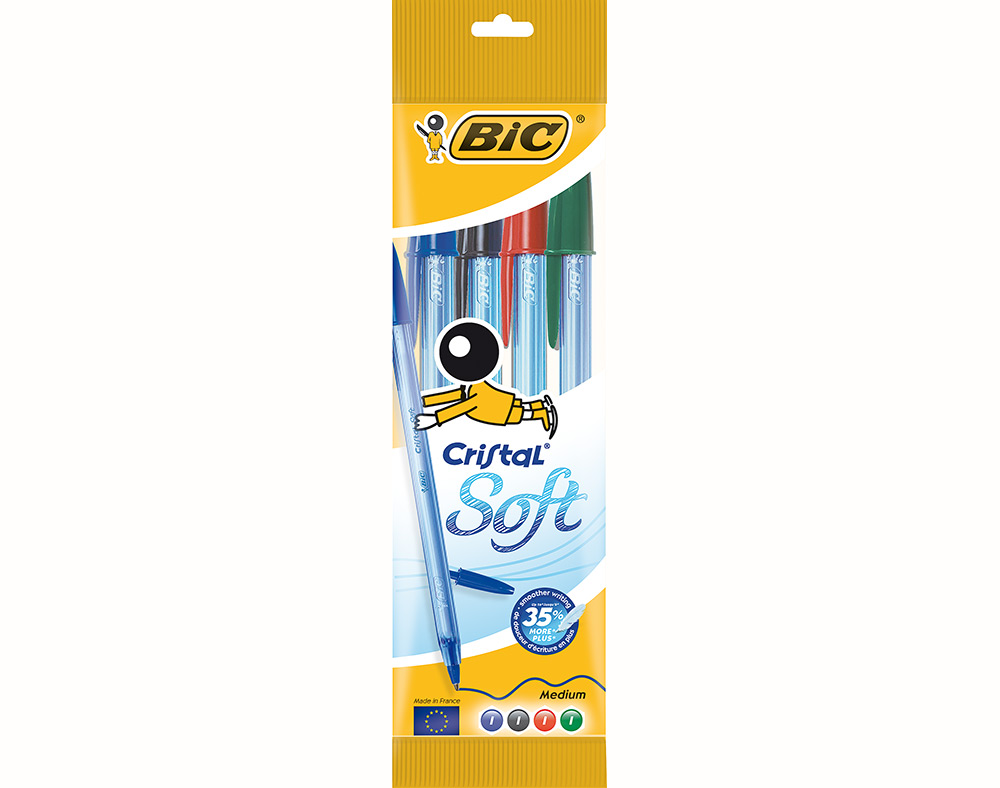 ESFEROGRÁFICA CRISTAL BIC SOFT 4 UNIDADES