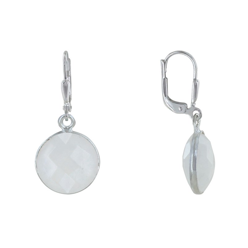 Boucles d'Oreilles Argent Disque de Pierre de Lune Facettée