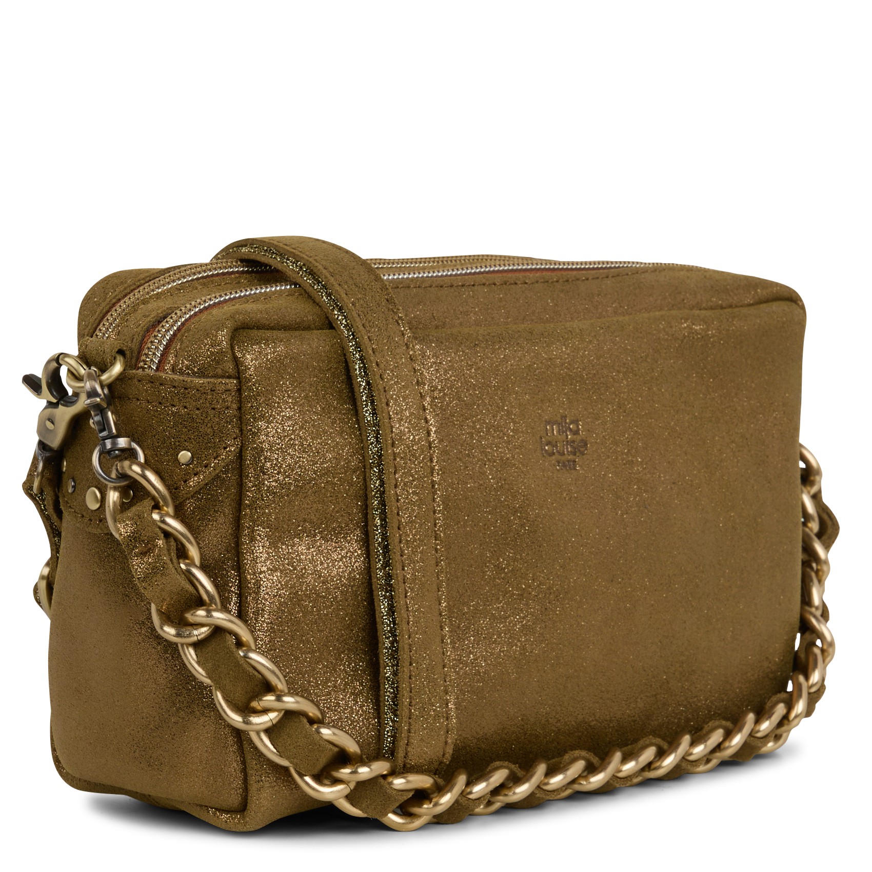 MAMA - Sac bandoulière en croûte de cuir métallisé | Kaki