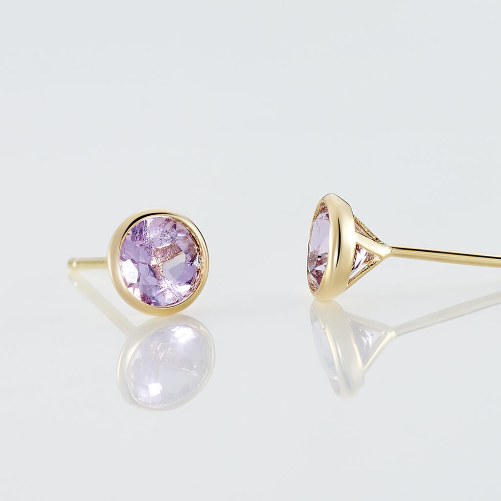 Boucles D'oreilles Puces Parmeclos Or Jaune Amethyste