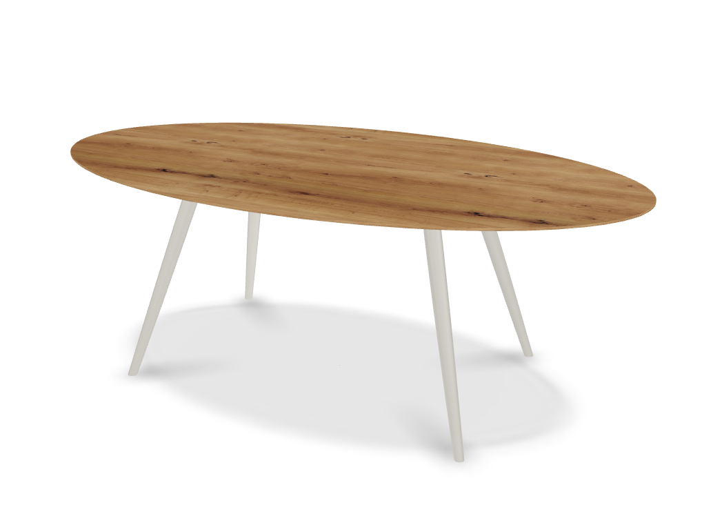 They & Me eettafel Joy – ovaal – eiken rustiek lak – onderstel RAL9010 zuiverwit 200 x 110 x 75 | Eiken Rustiek Lak | Rechte Rand | Frame RAL9010 zuiverwit