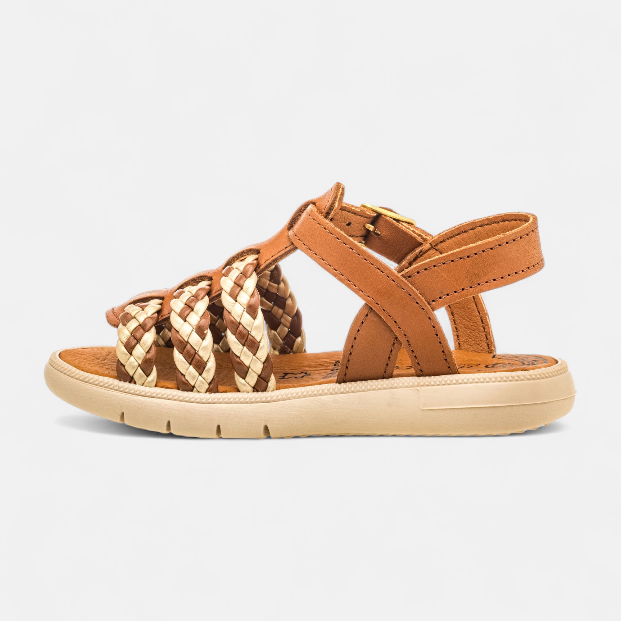 Nu-pieds Fille en cuir cognac