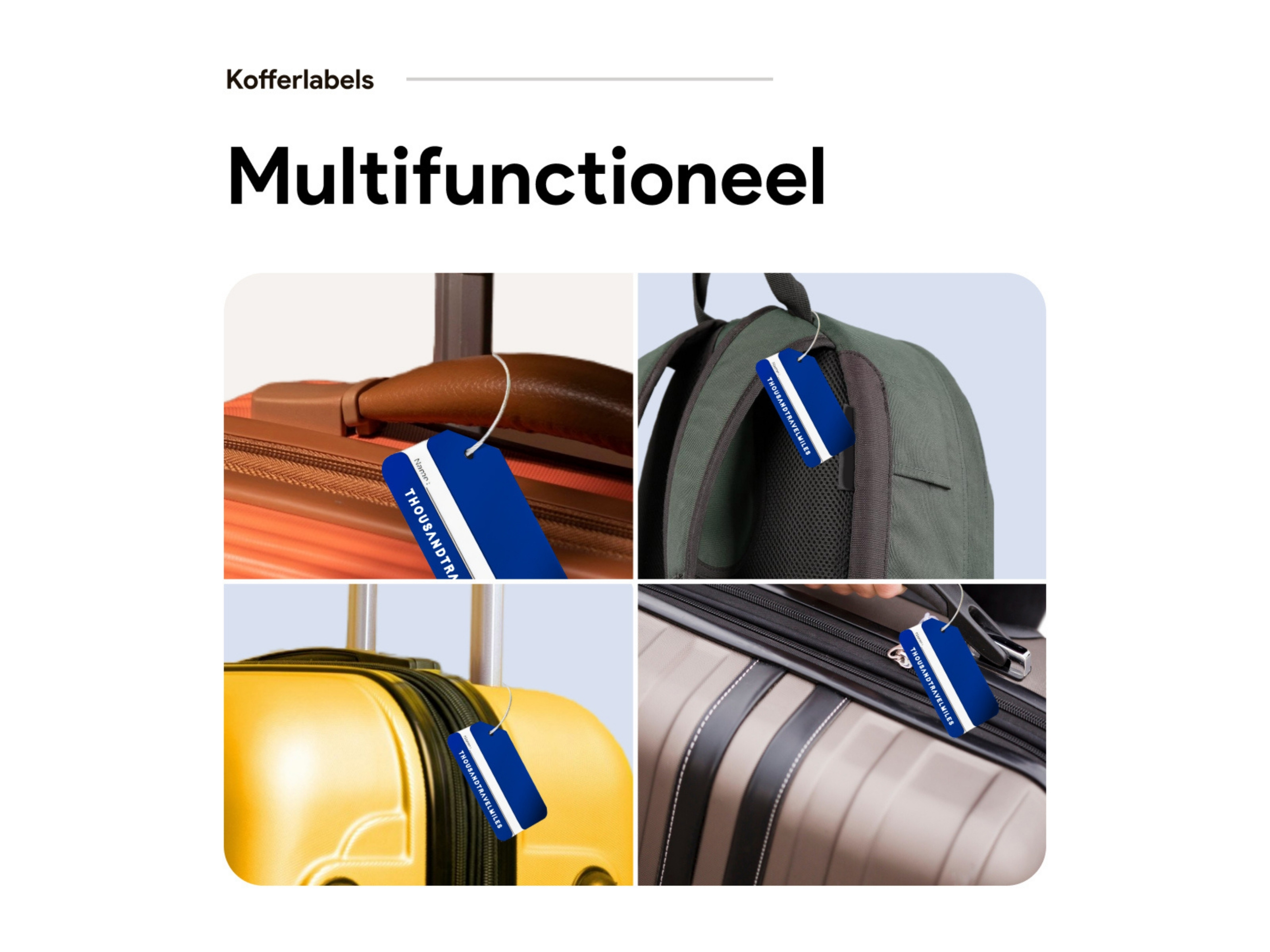 Thousandtravelmiles set van 4 Aluminium Bagagelabels - Blue