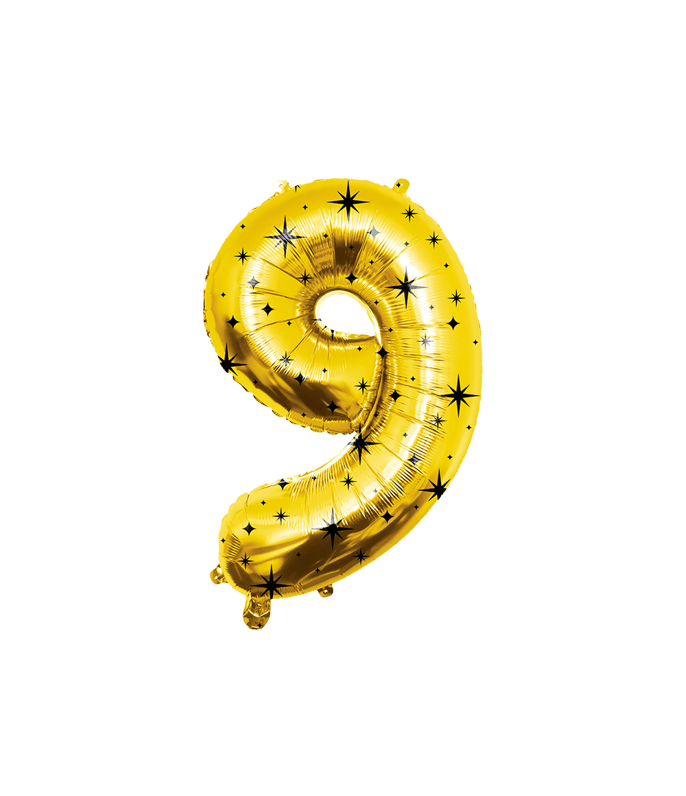 9 Jaar Cijfer Ballon Goud Zwart Sterren 86cm