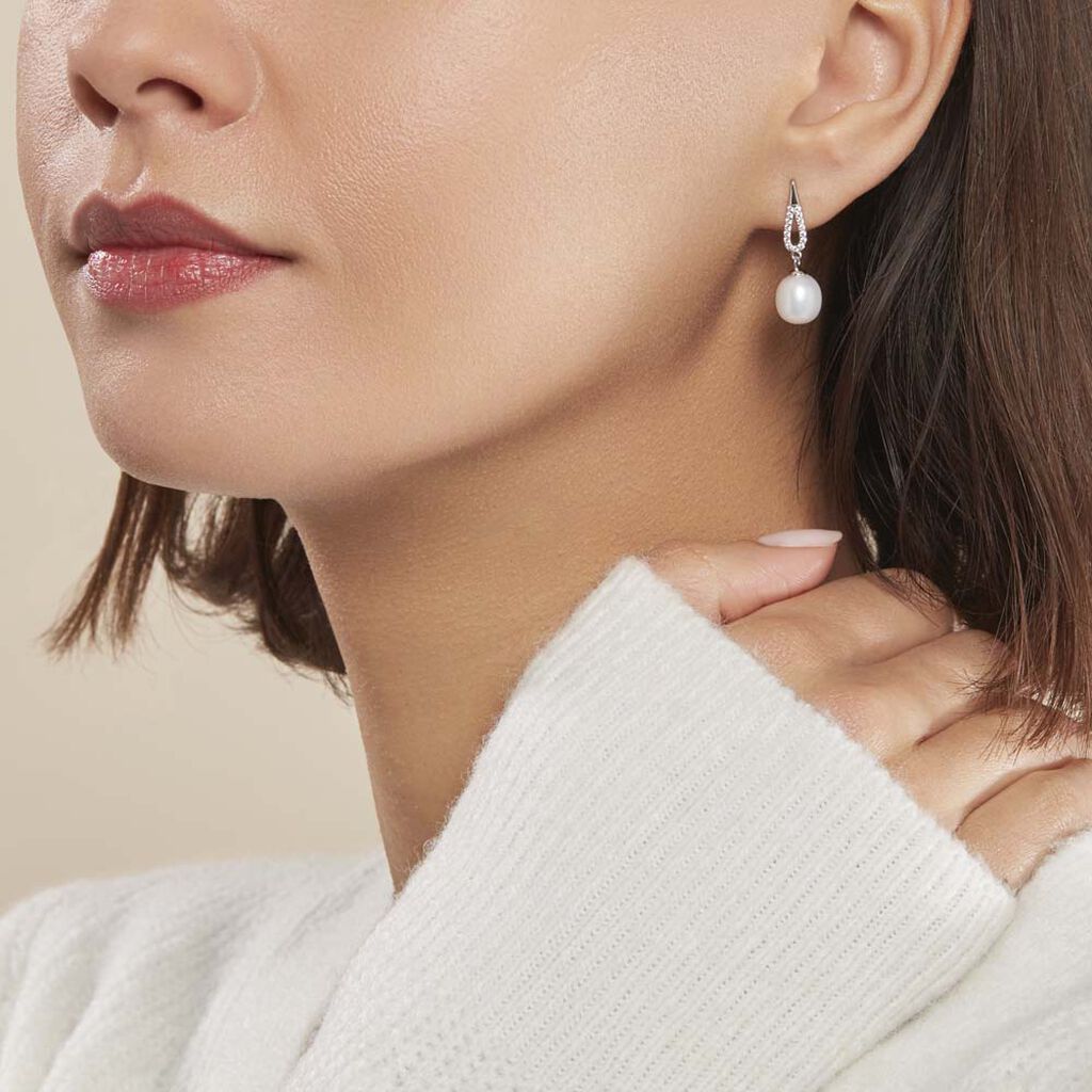 Boucles D'oreilles Pendantes Ludy Argent  Perle De Culture Et Oxyde