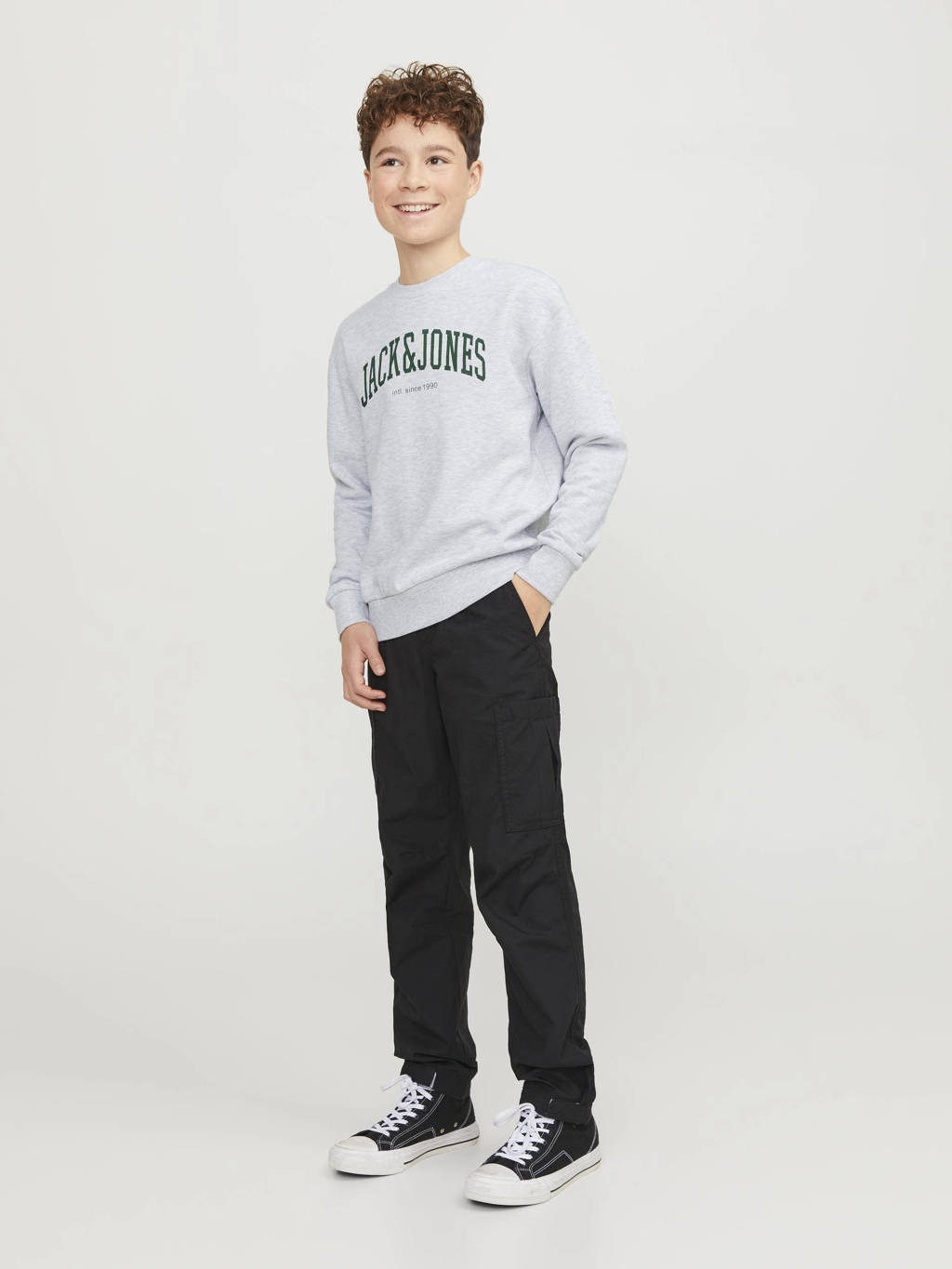 JACK & JONES sweater JJEJOSHmet tekst grijs/groen