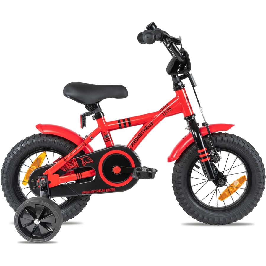 PROMETHEUS BICYCLES® RED HAWK Kinderfahrrad 12 in Rot und Schwarz ab 3 Jahre mit Stützräder