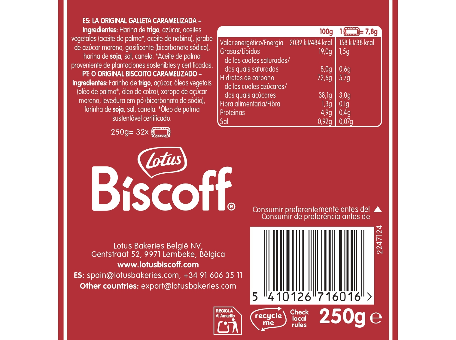 BOLACHA LOTUS BISCOFF CARAMELIZADA 250G