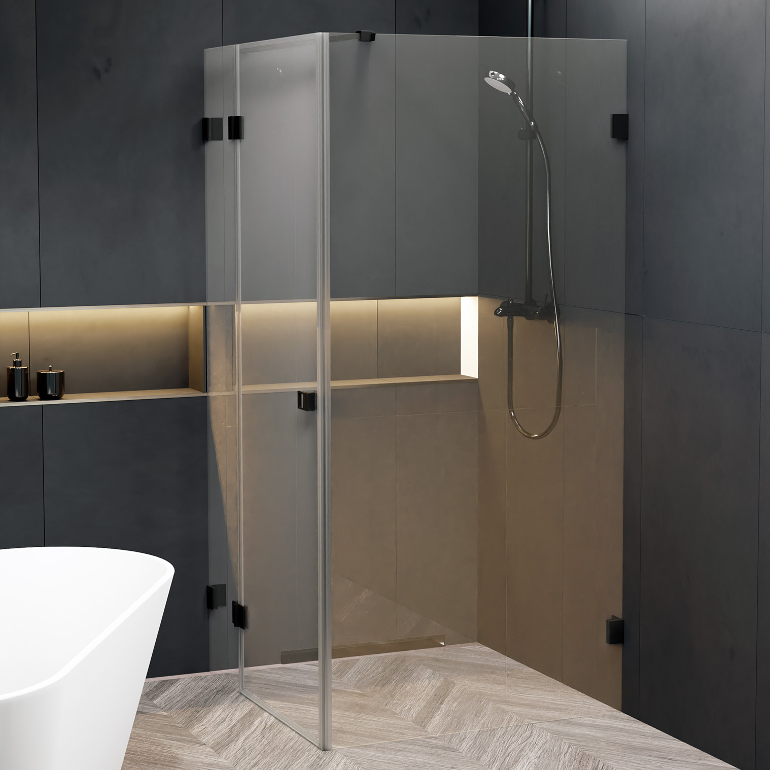 Riho Scandic X203 douchecabine links 100x100cm zwart mat