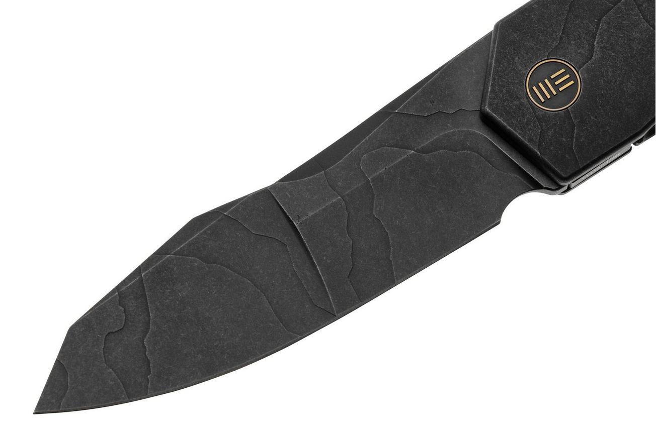 WE Knife Solid WE22028-5, CPM-20CV, Stonewashed Etched Pattern Black Titanium, zakmes