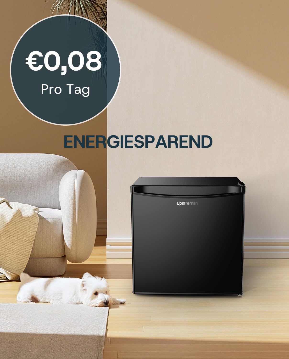 Upstreman 46L Mini-Kühlschrank mit Gefrierfach, Energiesparend und Leise - Kleiner Kühlschrank Ideal für Schlafzimmer und Wohnräume