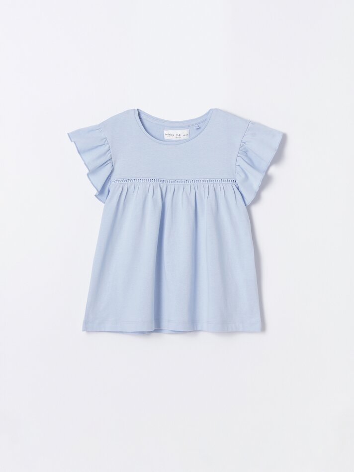 Conjunto de pijama com bordado suíço - Azul claro