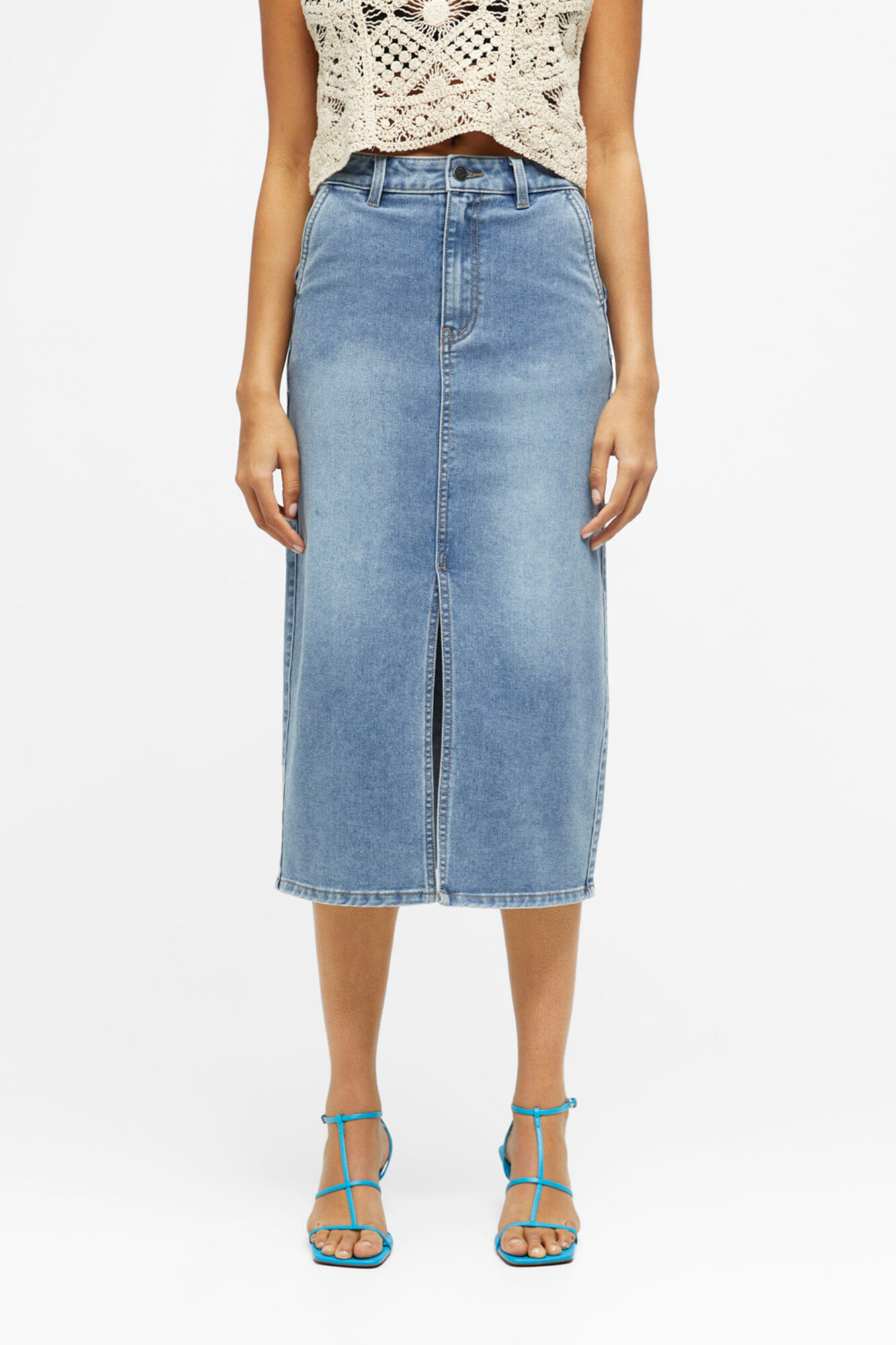 Saia midi jeans - Azul