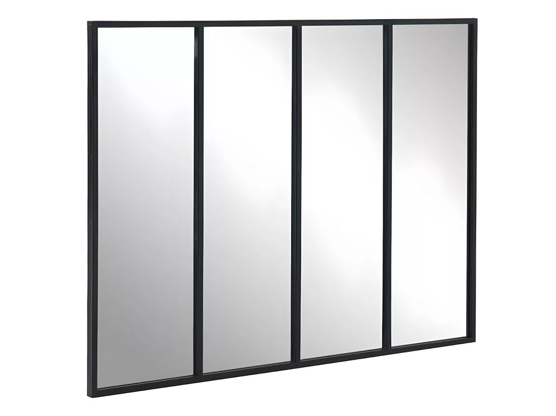 Miroir fenêtre atelier style industriel en métal - L. 120 x H. 90 cm - Noir - DUDLEY