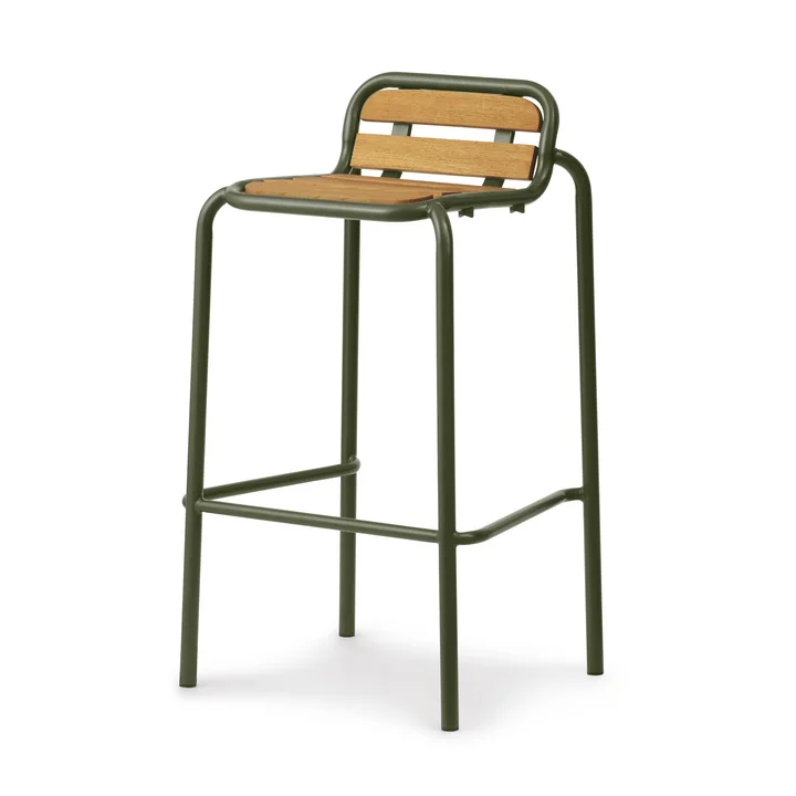 Normann Copenhagen - Vig Outdoor Barstuhl, H 75 cm, Robinie natur / dunkelgrün