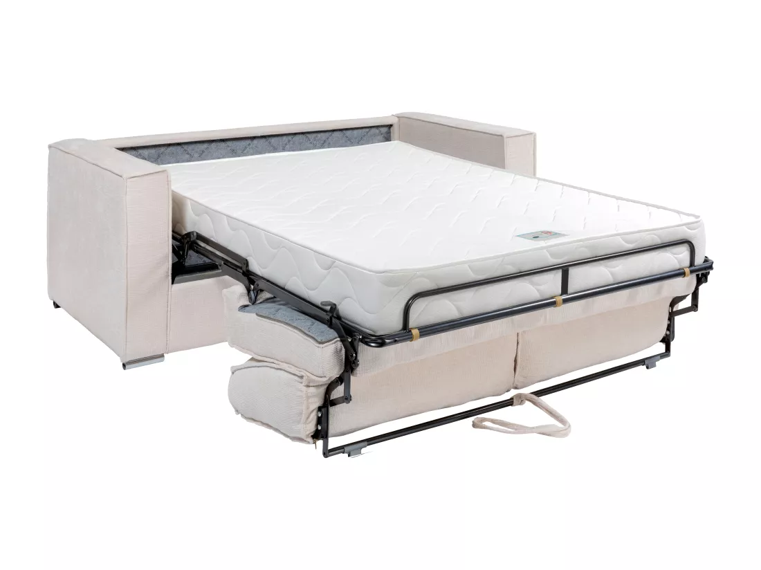 Canapé 3 places convertible express en tissu texturé beige - Couchage 140 cm - Matelas 18 cm LORETO