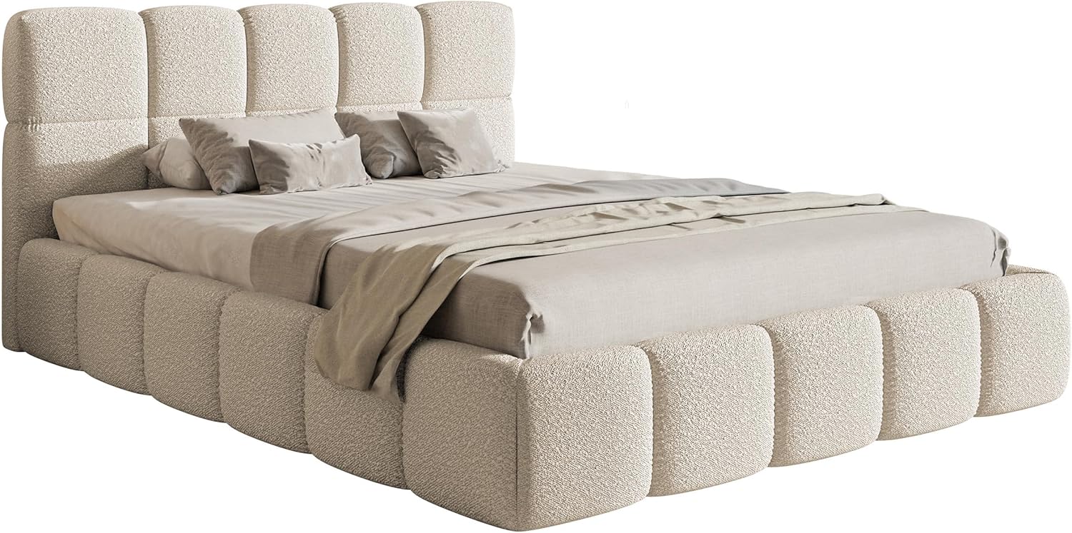 Selsey Bett Polsterbett 160 x 200 cm Boucle Gewebe Reißfest Cloudy Hellbeige