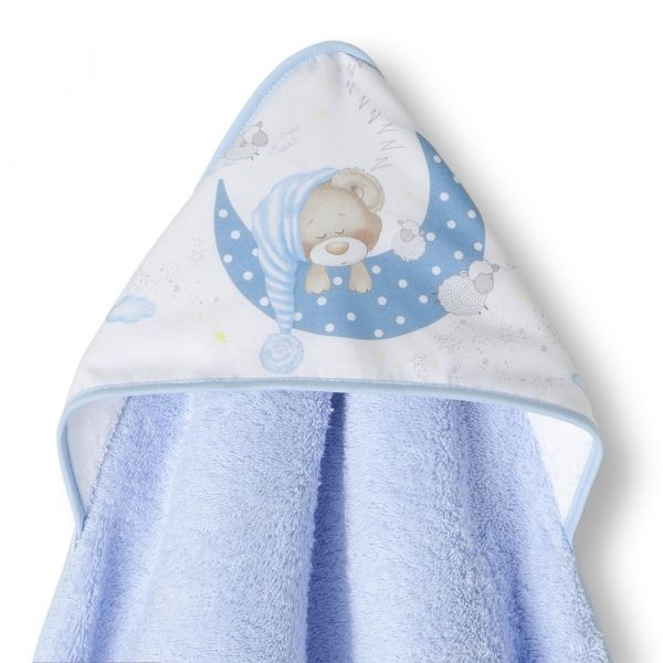 Interbaby Toalha de Banho 100X100 Algodão Bear Sleeping Azul