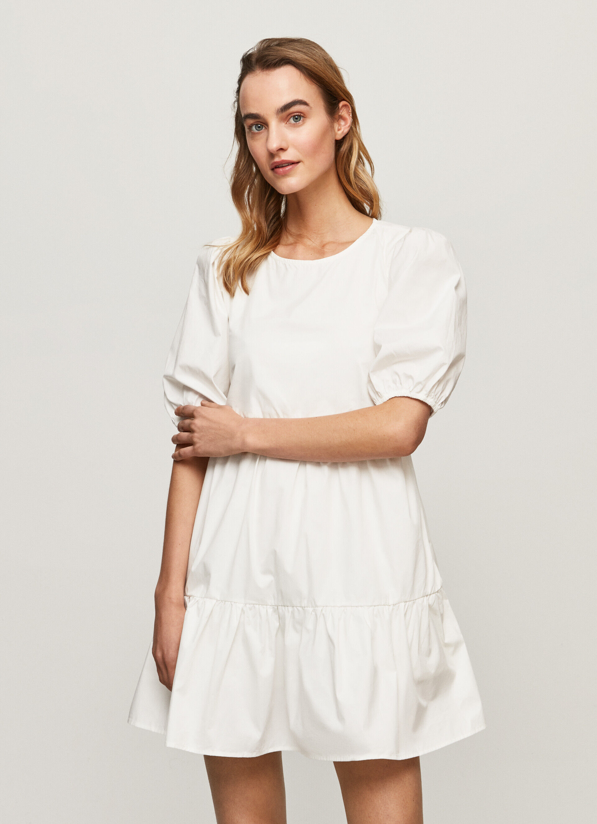 VESTIDO DE POPELINE DE ALGODÃO - branco
