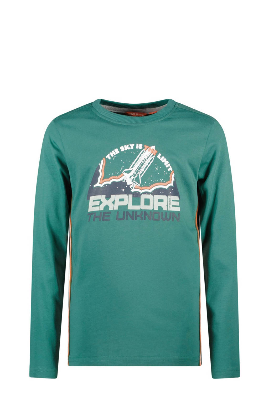 TYGO & vito longsleeve Mason met contrastbies zeegroen