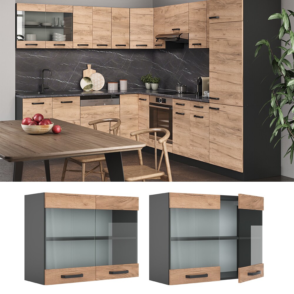 VICCO Küchenschrank Hängeschrank Hängeglasschrank 80 cm R-Line Anthrazit