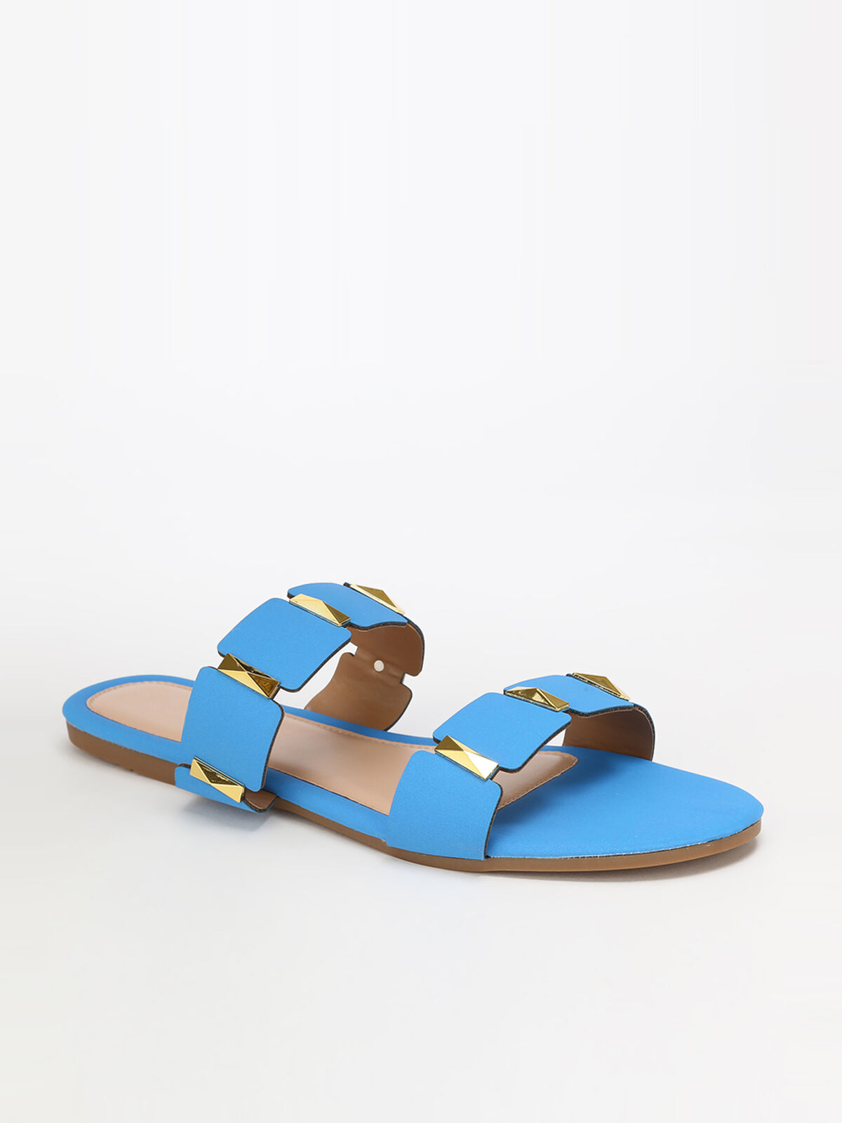 Mules plates à brides et détails grandes tailles- Bleu