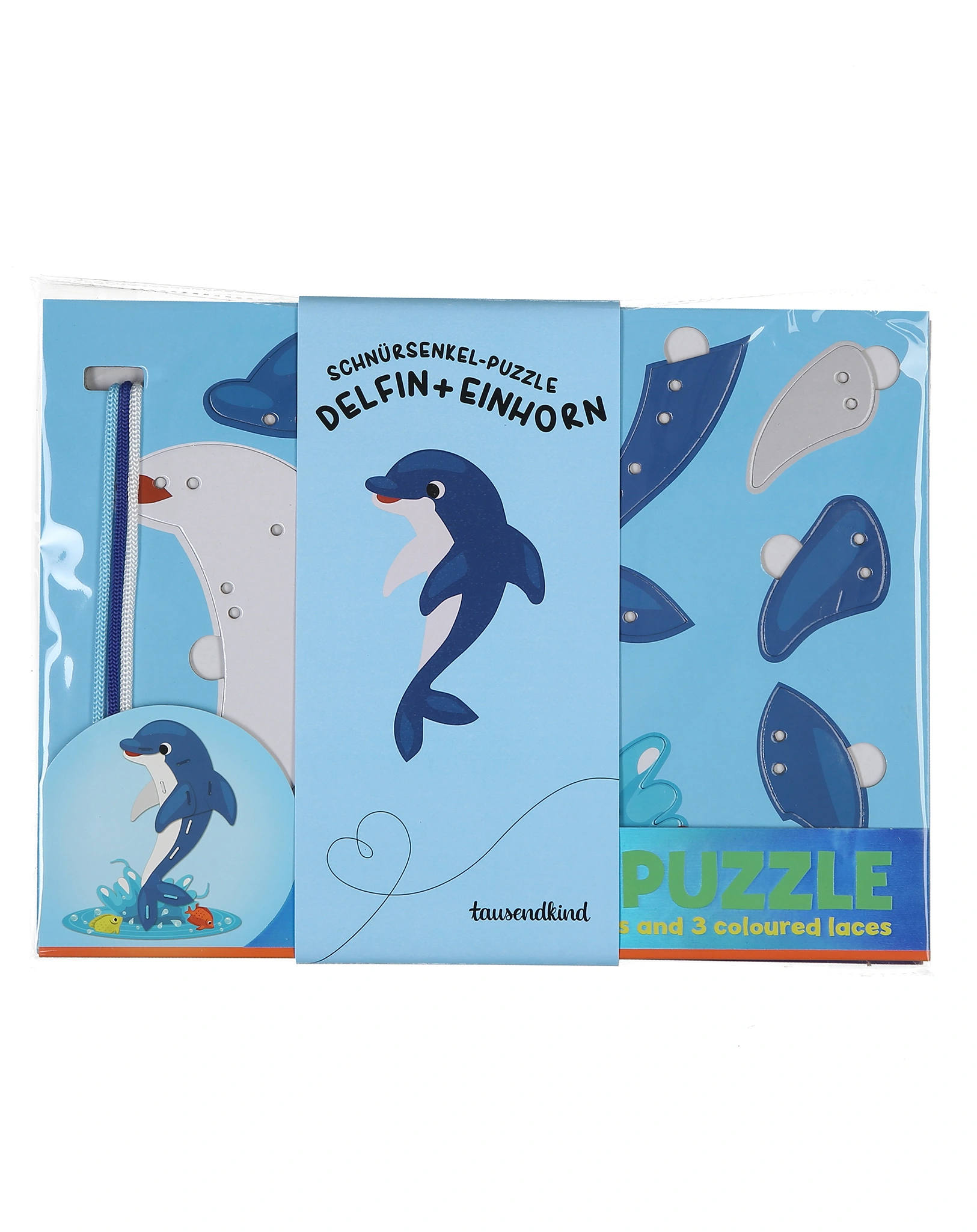 Schnürsenkel-Puzzle DELFIN & EINHORN aus Papier