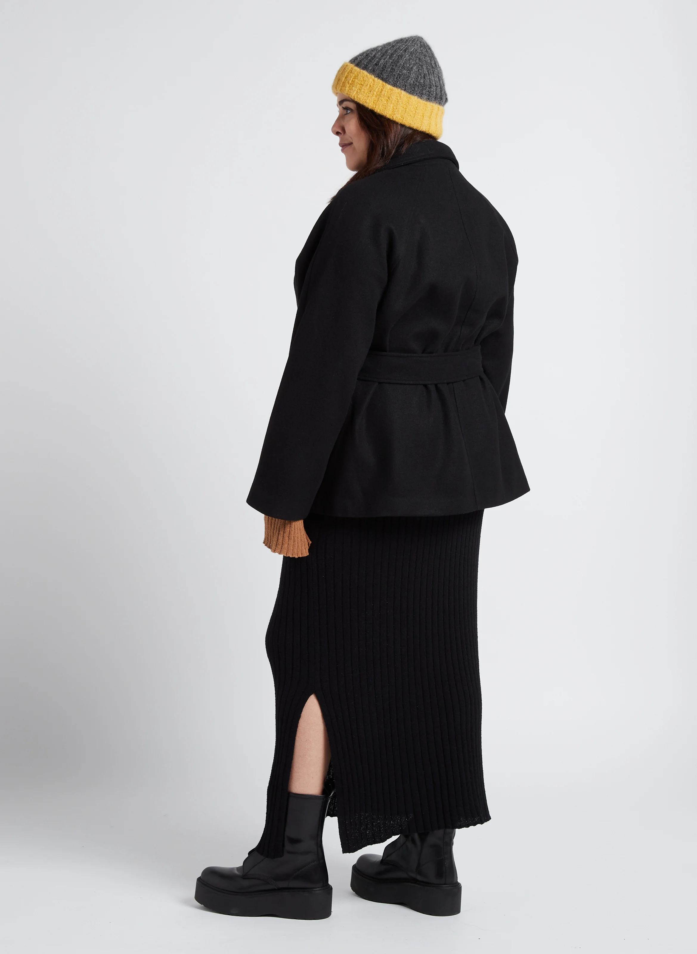 Jupe midi en coton mélangé | Noir