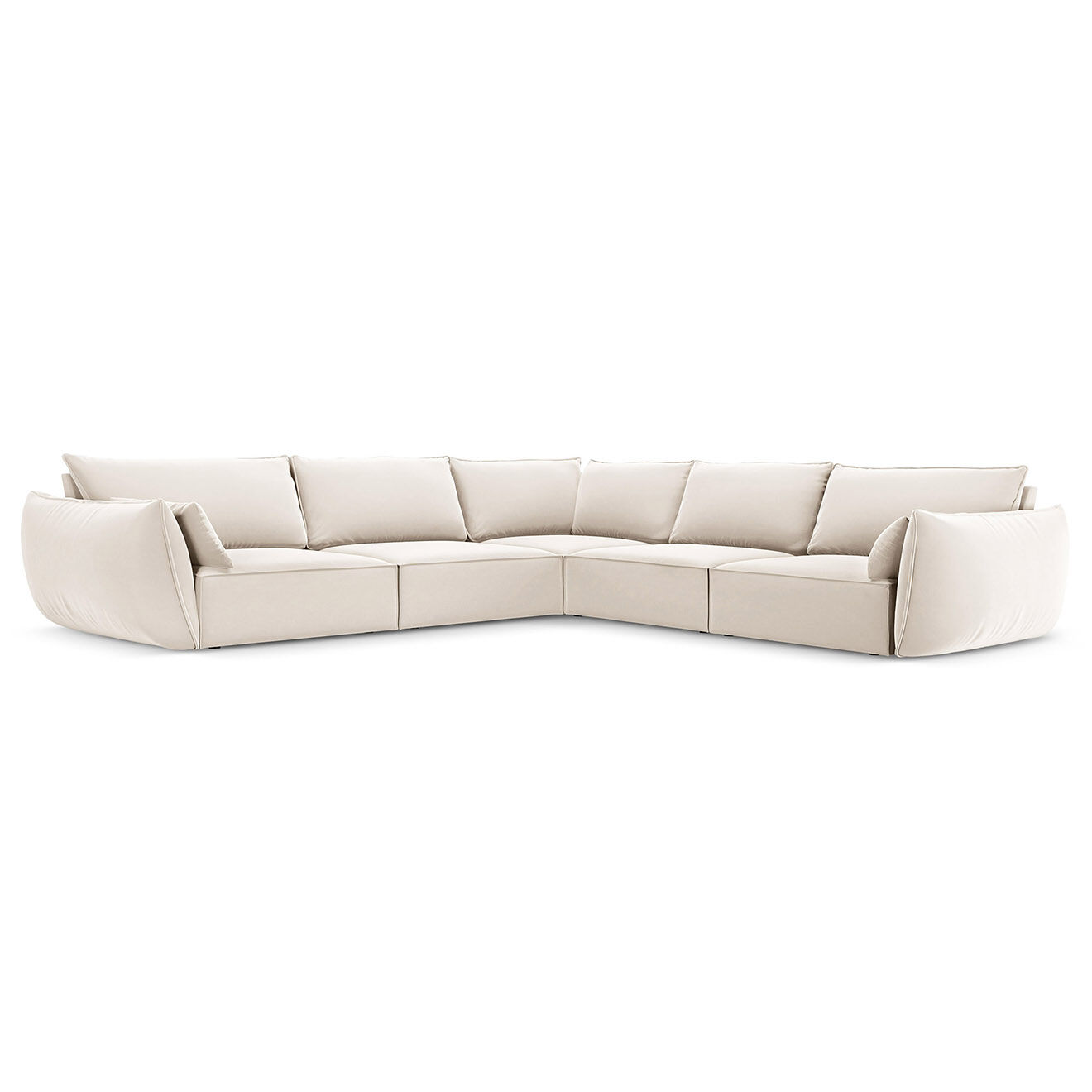 Mazzini Sofas Canapé d'angle Symétrique en Velours Vanda 7 Places beige clair - 286x286x85 cm