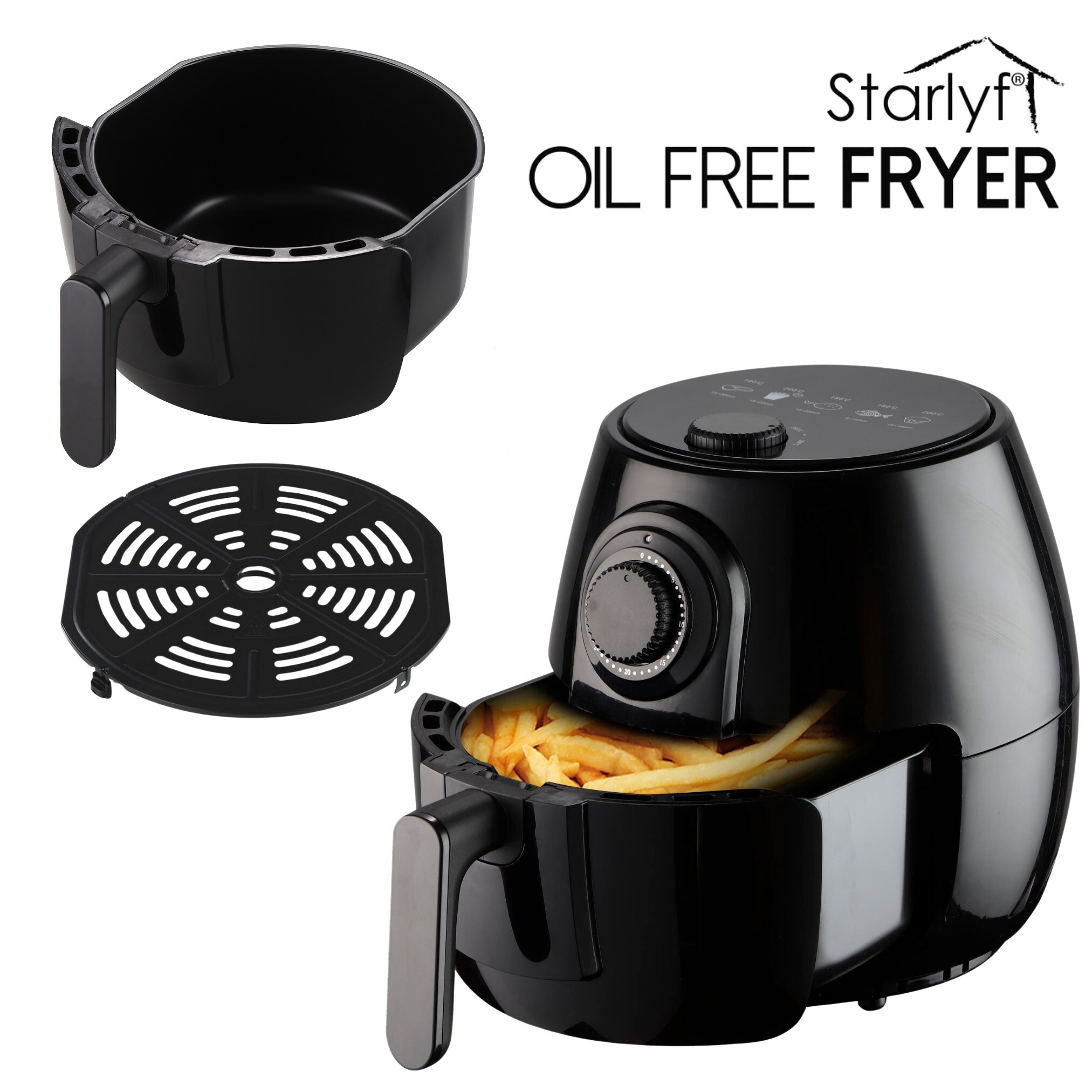 Starlyf® Heißluftfritteuse 3,8 Liter, Timer, spülmaschinenfest Oil Free Fryer