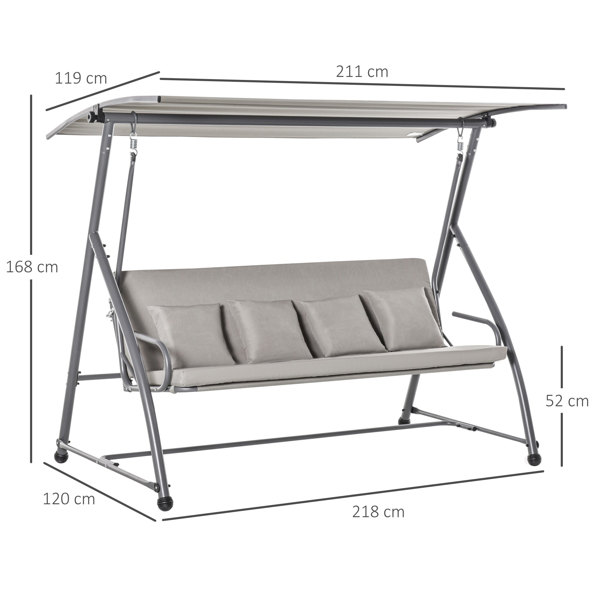 Outsunny Hollywoodschaukel verstellbar zur Liegefläche 218 x 120 x 168 cm (LxBxH)