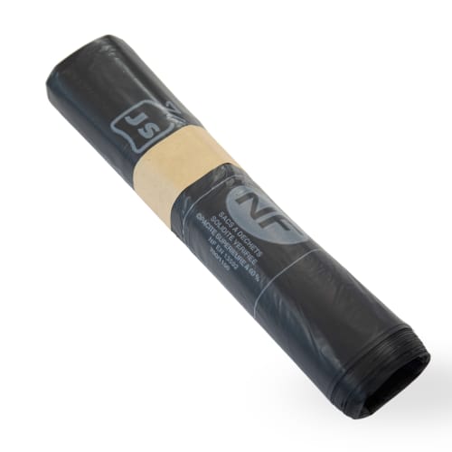 Sac plastique PE BD 100L noir 28µm NF lien coulissant Jet'Sac