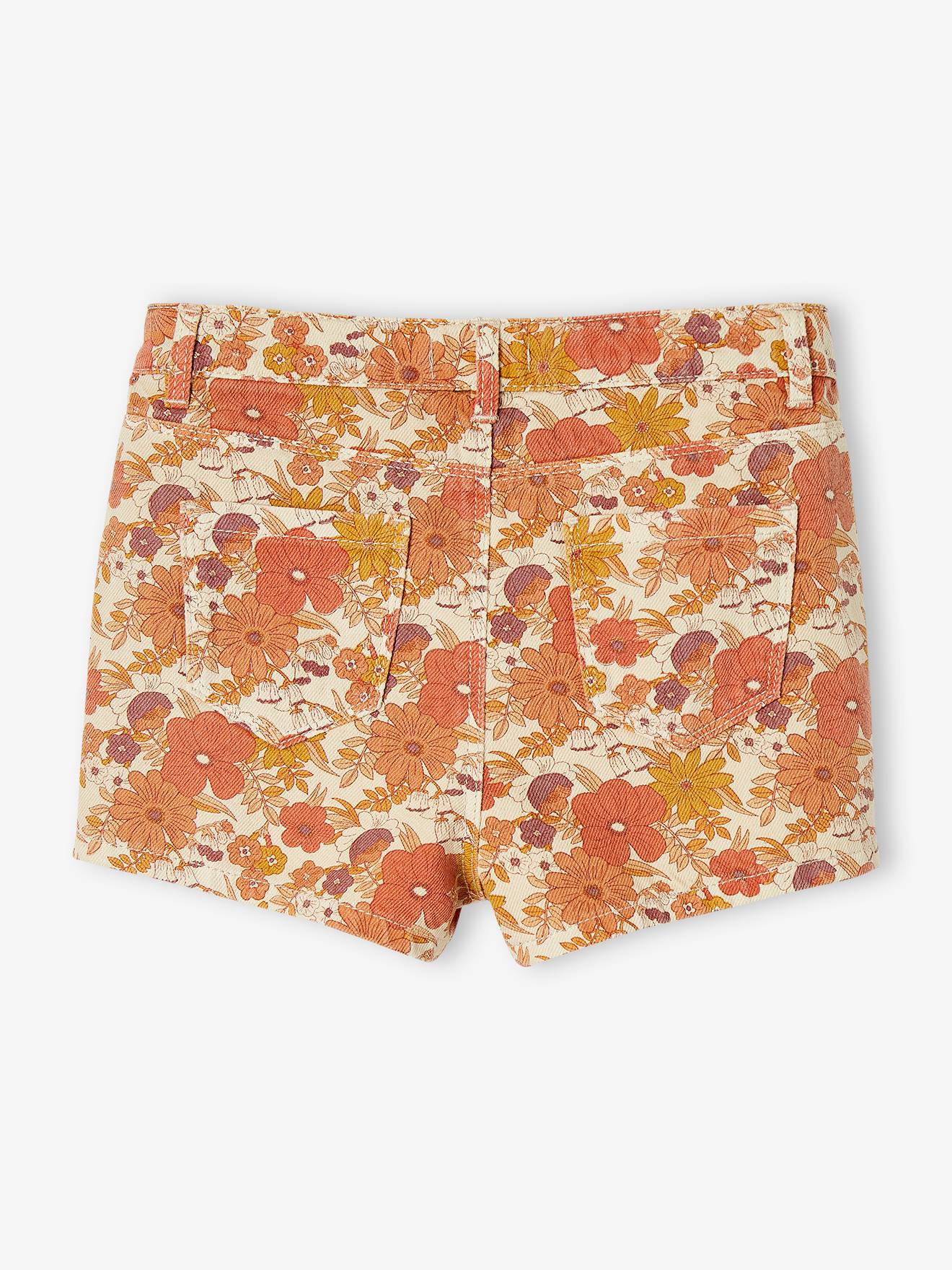 Shorts estampados florais para meninas, cor nude