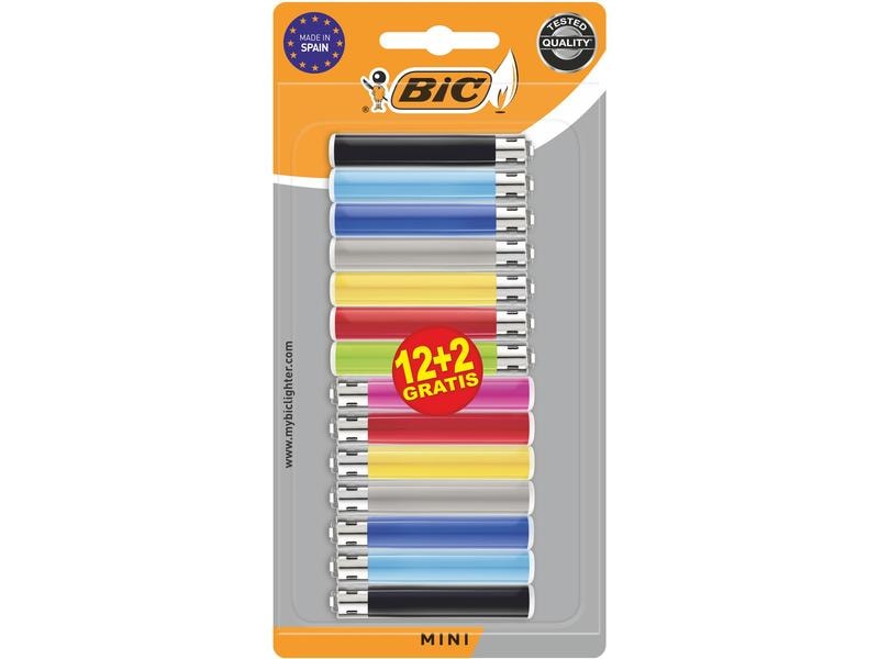 BIC Reibradfeuerzeug J25 Mini, 14er Pack Feuerzeug-14er-Pack in verschiedenen Farben
