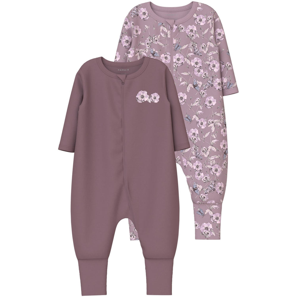 Køb Name It Grape Shake Natdragt 2-pack Zip Grape Flower Noos