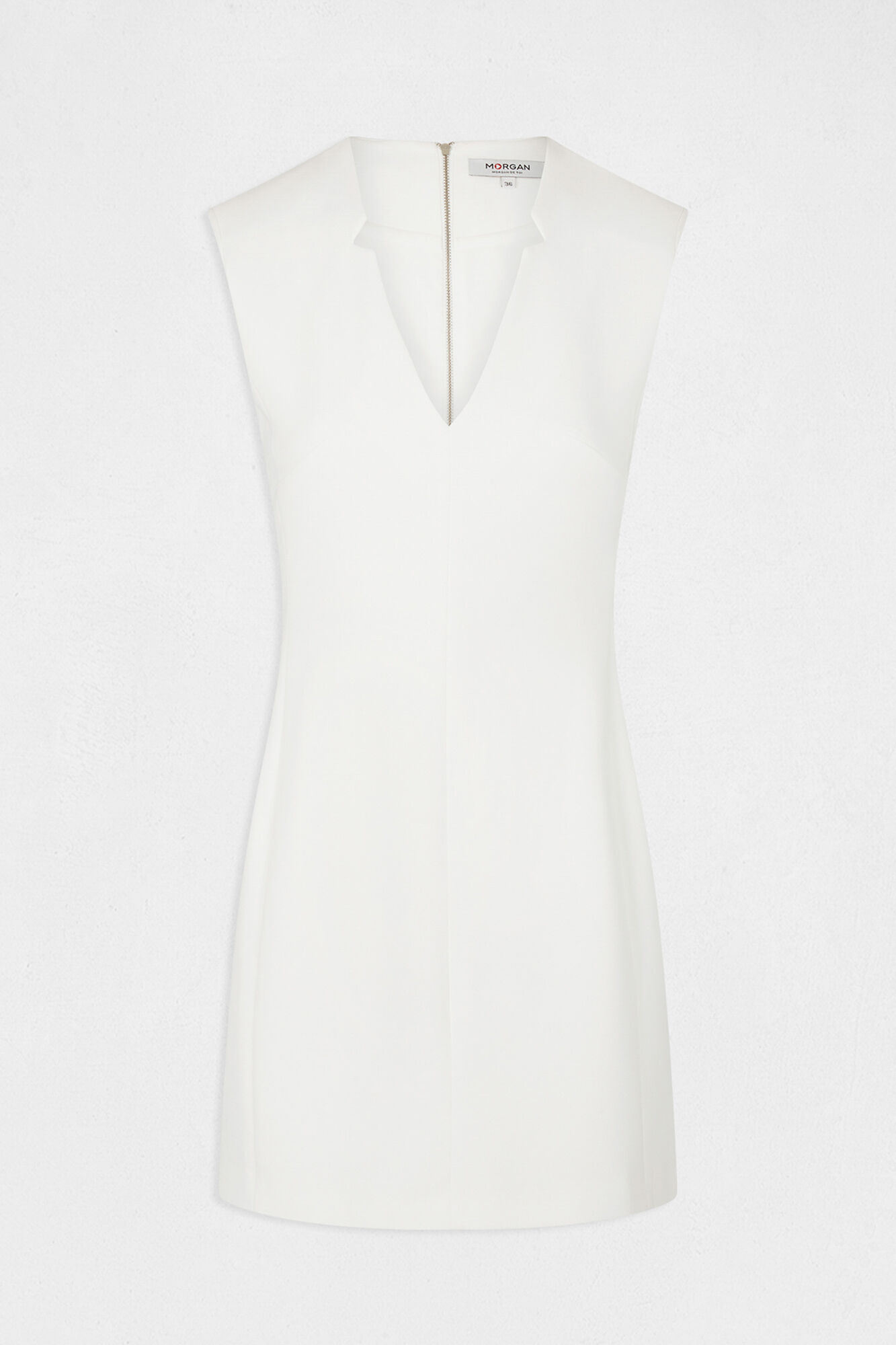 Vestido sem mangas com decote em V ajustado ao corpo - Marfim