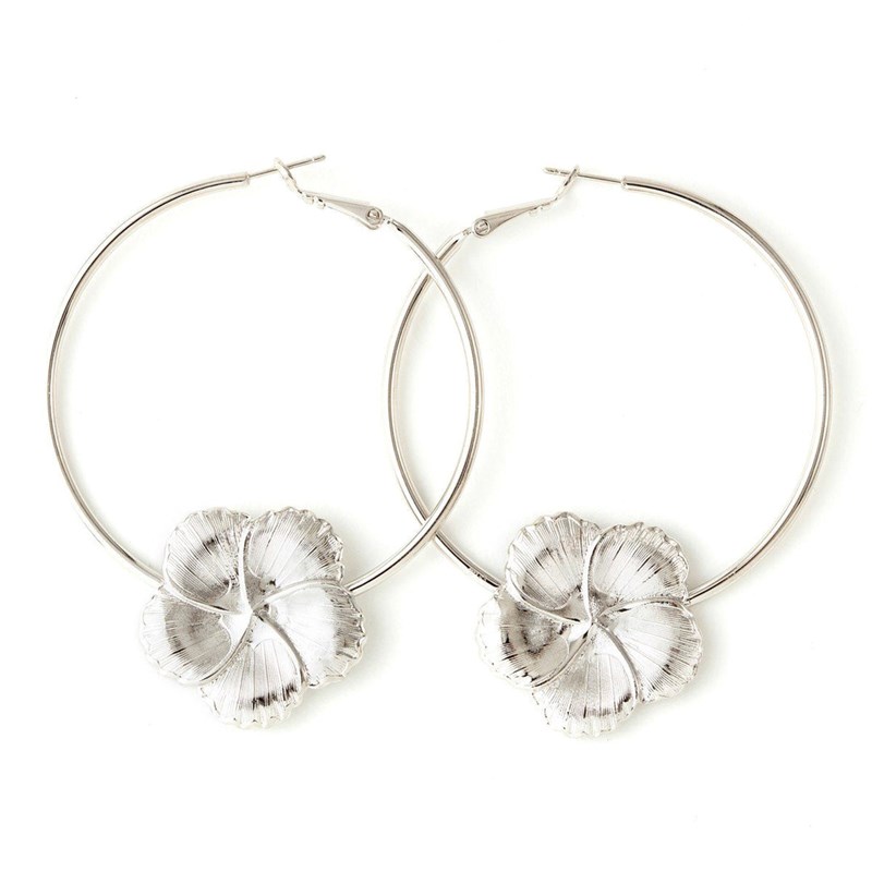 boucles d'oreilles créoles fleurs plaqué argent - HÉLIOS
